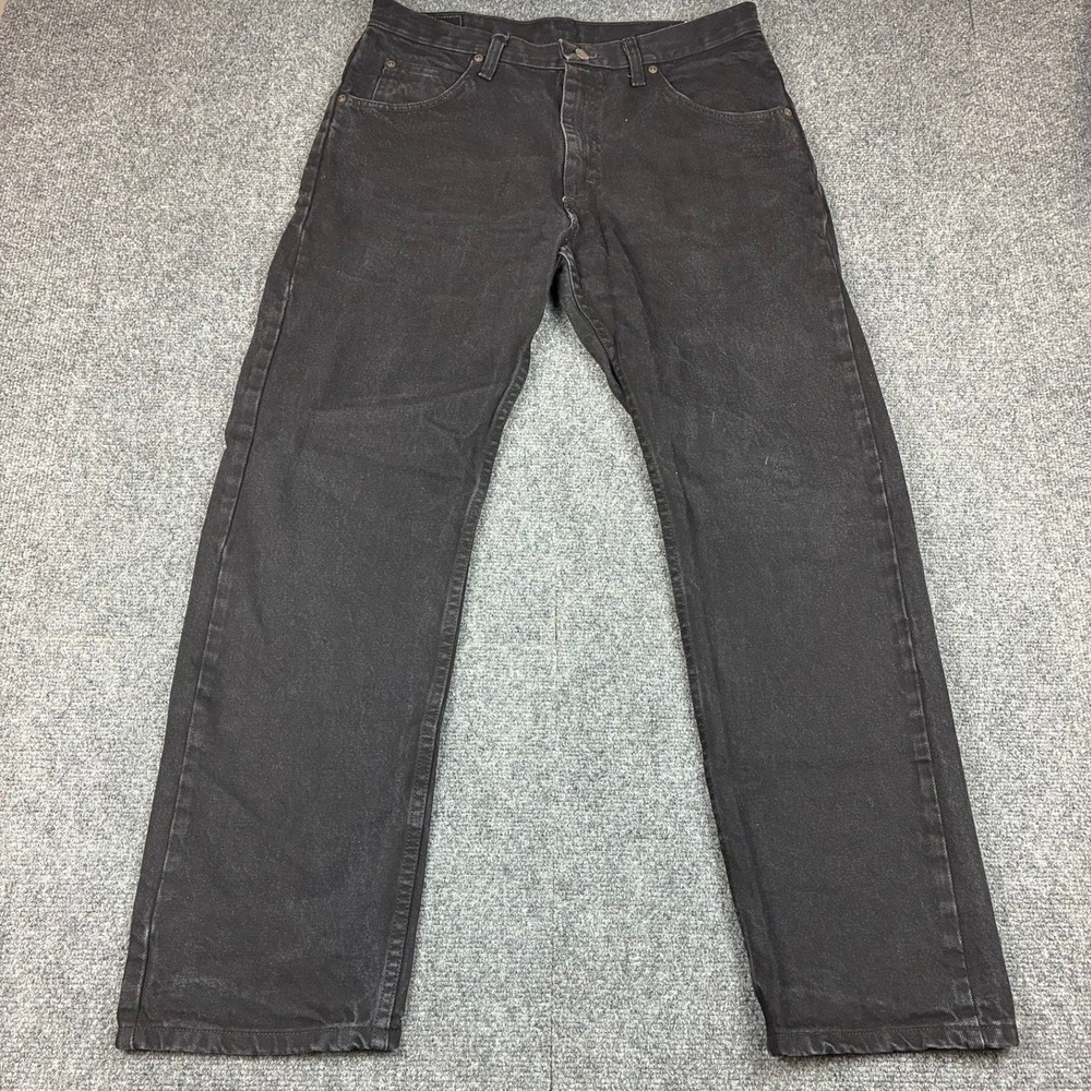 Wrangler Premium Quality Mens Black Wash Straight Leg Denim Jeans Size 34x30